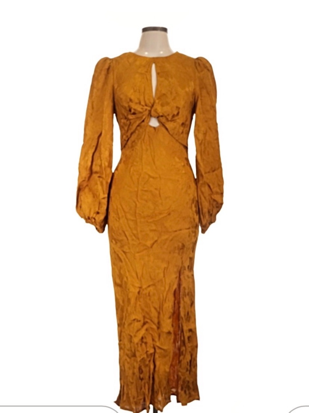 Astr Long Sleeve Twist Cutout Maxi Dress in Mustard